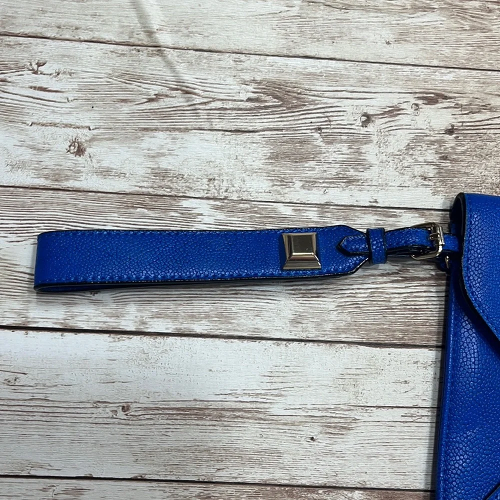 Stella & Dot Blue Leather Clutch with Gold Accents